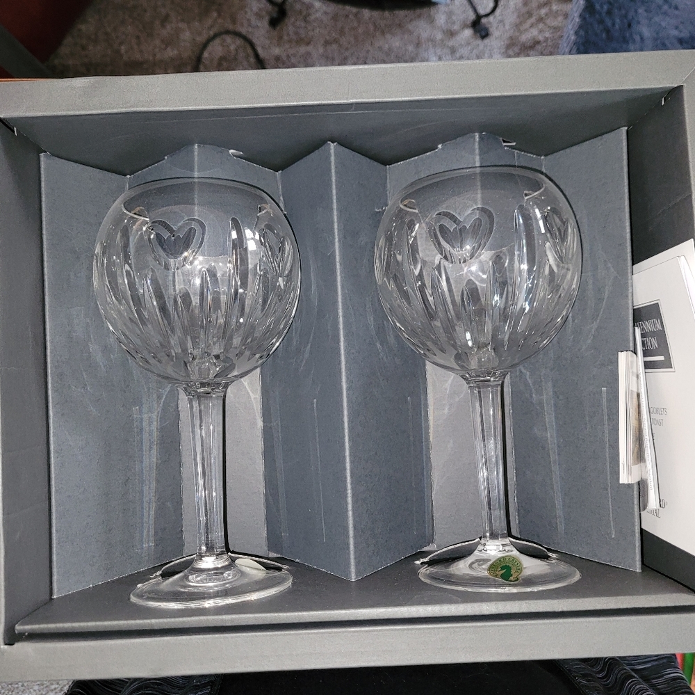 Waterford Crystal millennium collection Heart-Engraved Goblets